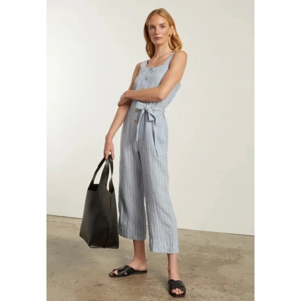 Everlane The Linen Jumpsuit Size‎ 14 Button Front Sleeveless Beachy Minimalist